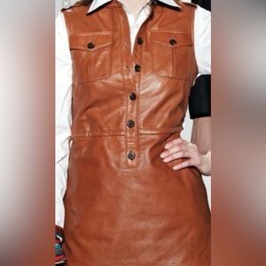 Etcetera Size 6 Brown Leather Tunic/riding vest/mini dress